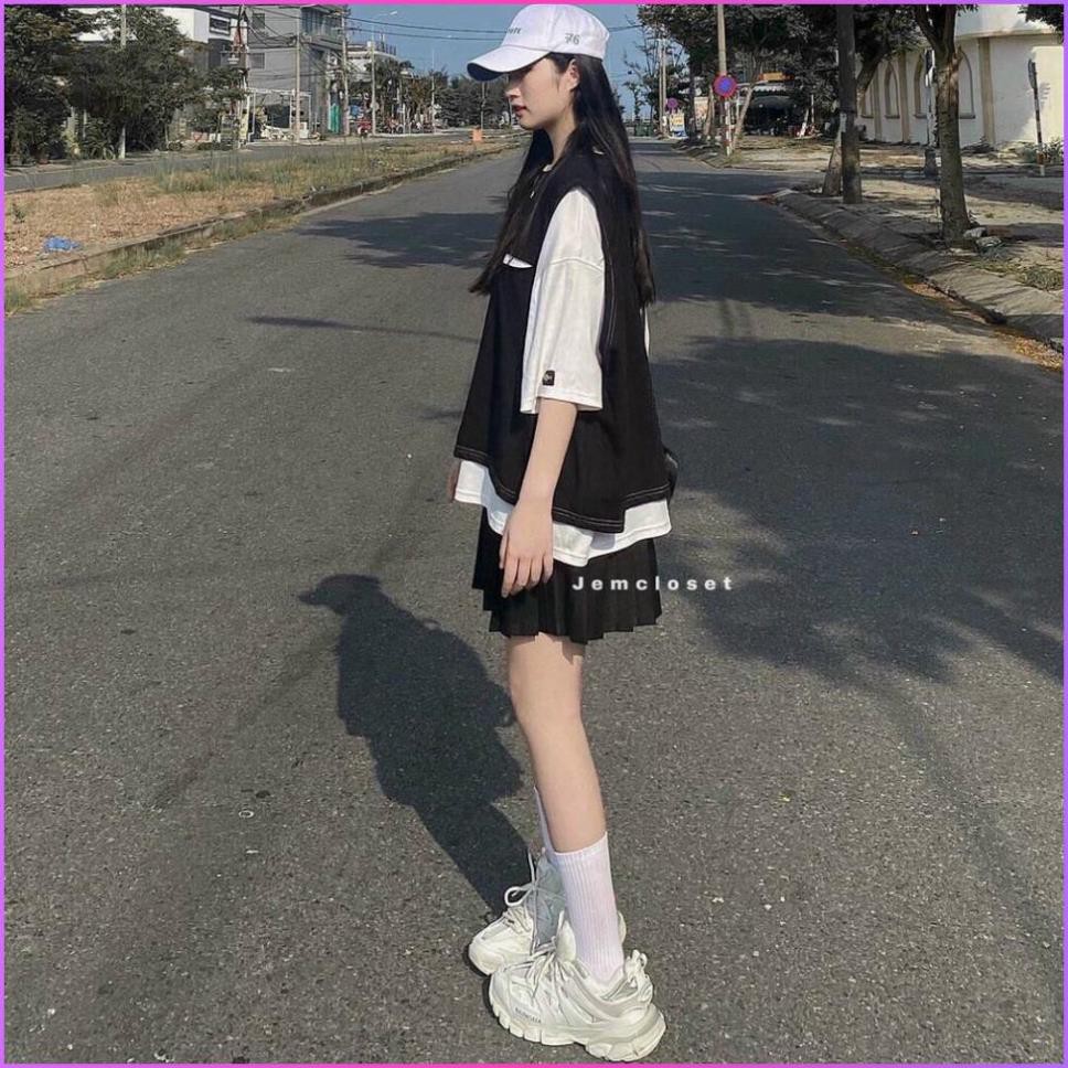 Áo Phông Nữ, Set Áo Thun Trắng mix Gile Đen Siêu Xinh | BigBuy360 - bigbuy360.vn
