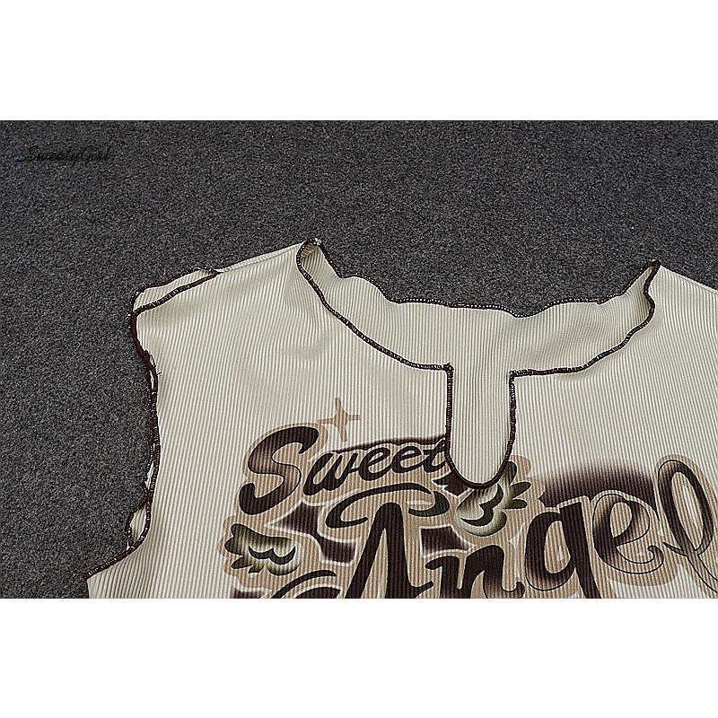 Áo Thun Sát Nách Cổ Chữ V Họa Tiết Hoạt Hình Phối Màu Tương Phản Thời Trang 2022 Cho Nữ