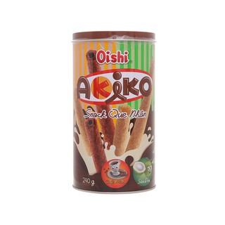 Snack que nhân cà phê moka và sữa dừa Akiko Oishi lon 240g
