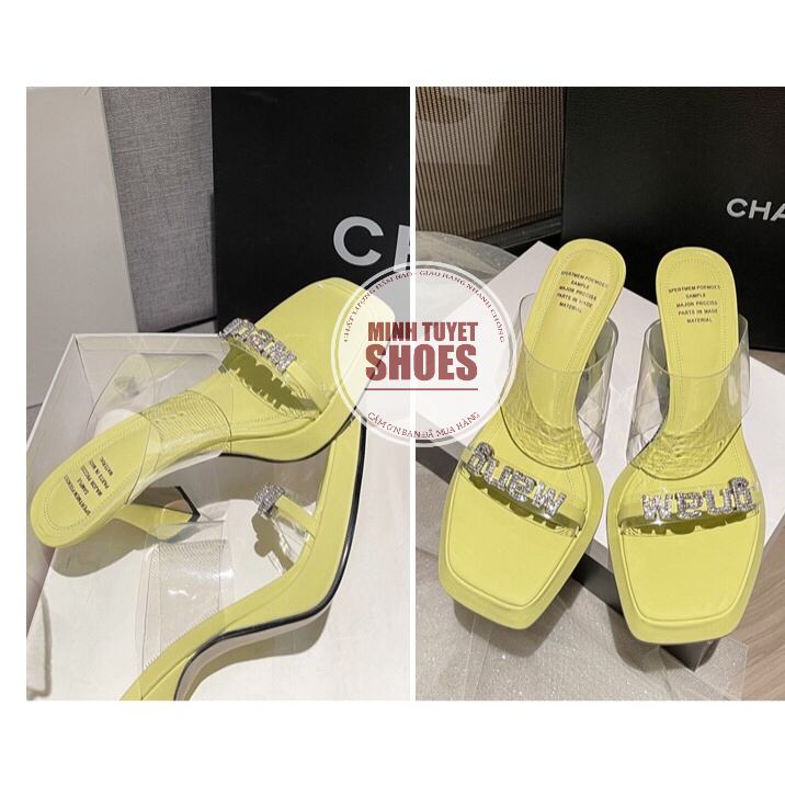 giày sandal cao gót nữ minhtuyetshoes đế nhọn 9cm đúp mũi quai ngang trong chữ waug mẫu mới