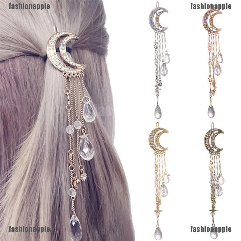 Kẹp Tóc Hình Mặt Trăng Đính Đá Thanh Lịch Cho Nữ