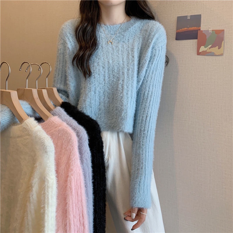 IELGY  Ielgy Áo sweater Dáng Rộng Ngắn Sáp Mềm Mại Thiết Kế Sang Trọng Nhẹ Nhàng Cho Nữ