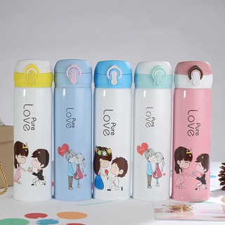 Bình giữ nhiệt 350ml siêu dễ thương phối màu cá tính - Bình giữ nhiệt Inox Cặp Đôi