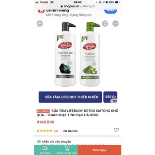 SỮA TẮM LIFEBUOY DETOX MATCHA KHỔ QUA /THAN HOẠT TÍNH BẠC HÀ 850G(ko tặng)