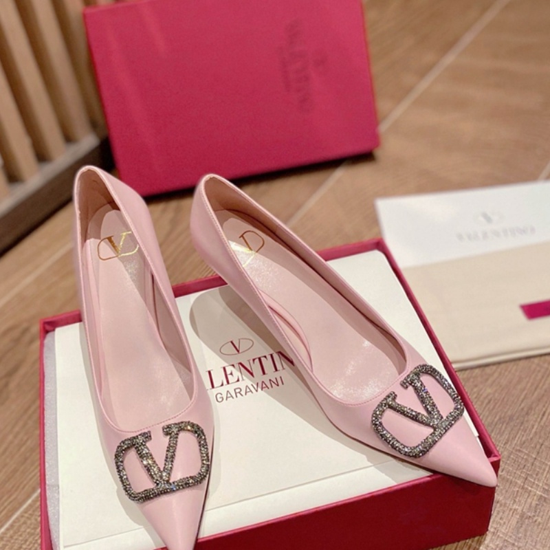 Valentino Giày Búp Bê Đế Bằng 4cm / 8cm Mũi Khoan Đồng Đính Nút Đơn Giản Cá Tính