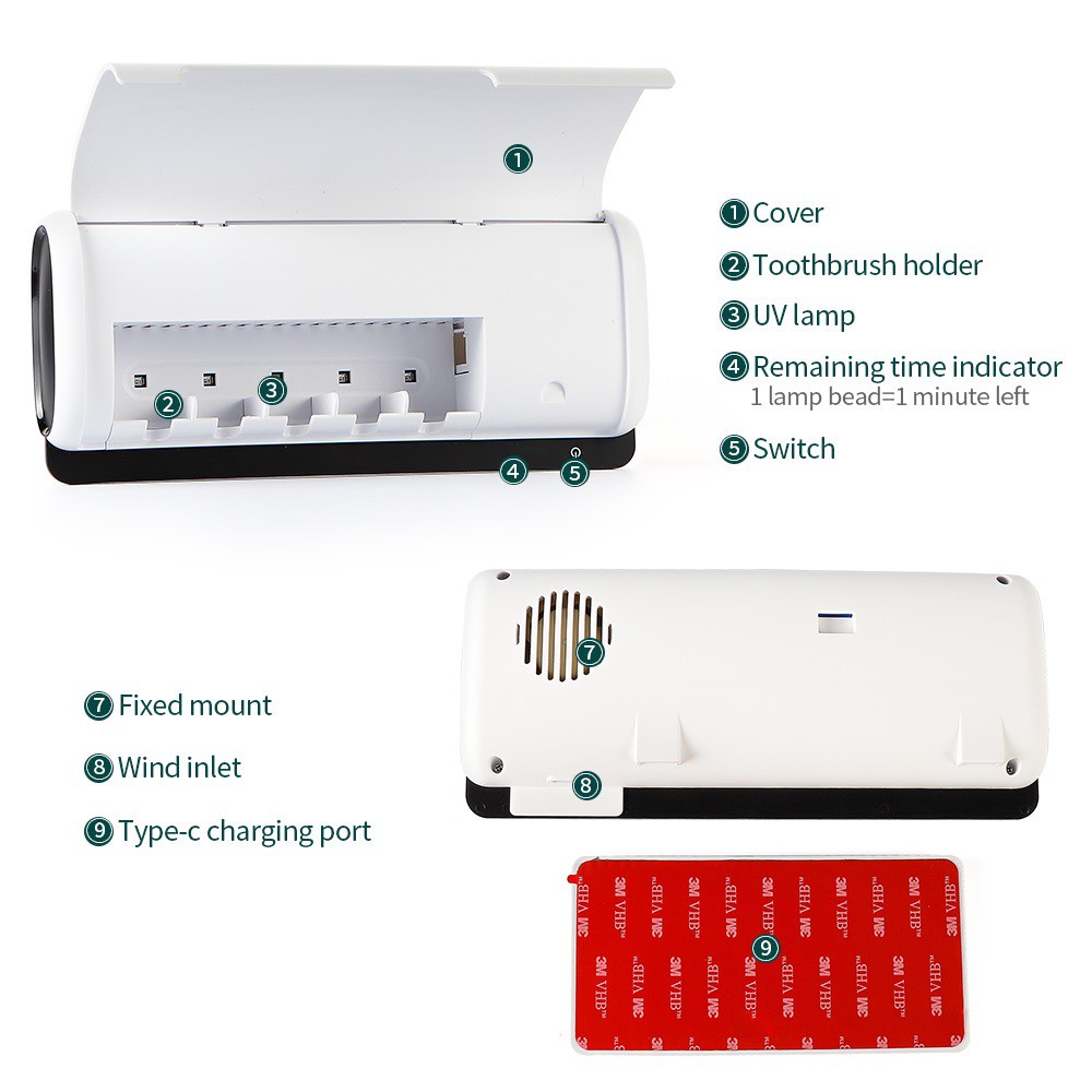 Giá Đỡ Bàn Chải Đánh Răng Gắn Tường Bằng Tia UV Khử Trùng Đa Năng Tiện Dụng