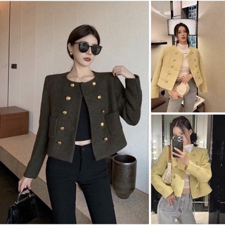 Áo khoác dạ tweed  trơn (sẵn vàng )