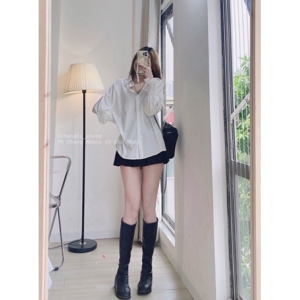 Áo sơ mi trắng dáng rộng, áo sơ mi trắng dài tay Unisex cá tính chất vải dày dặn hàng QC