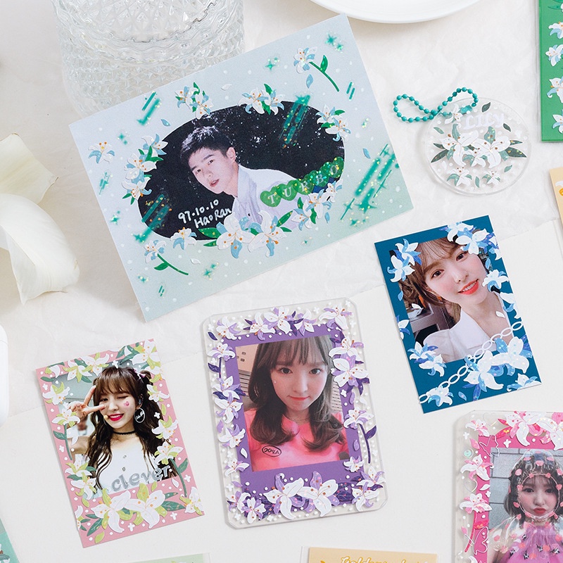 Zanmo tấm hình dán sticker laser hoa hồng hoa cúc trang trí ảnh lấp lánh