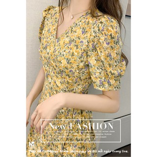 Váy đầm nữ, váy hè nữ chít eo thắt nơ, họa tiết hoa mùa hè, trẻ trung thoải mái, hàng thiết kế cao cấp, đủ size