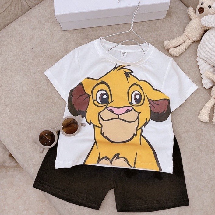 Bộ cộc tay hoạt hình sử tử simba và báo dễ thương cho bé trai bé gái 8-18kg