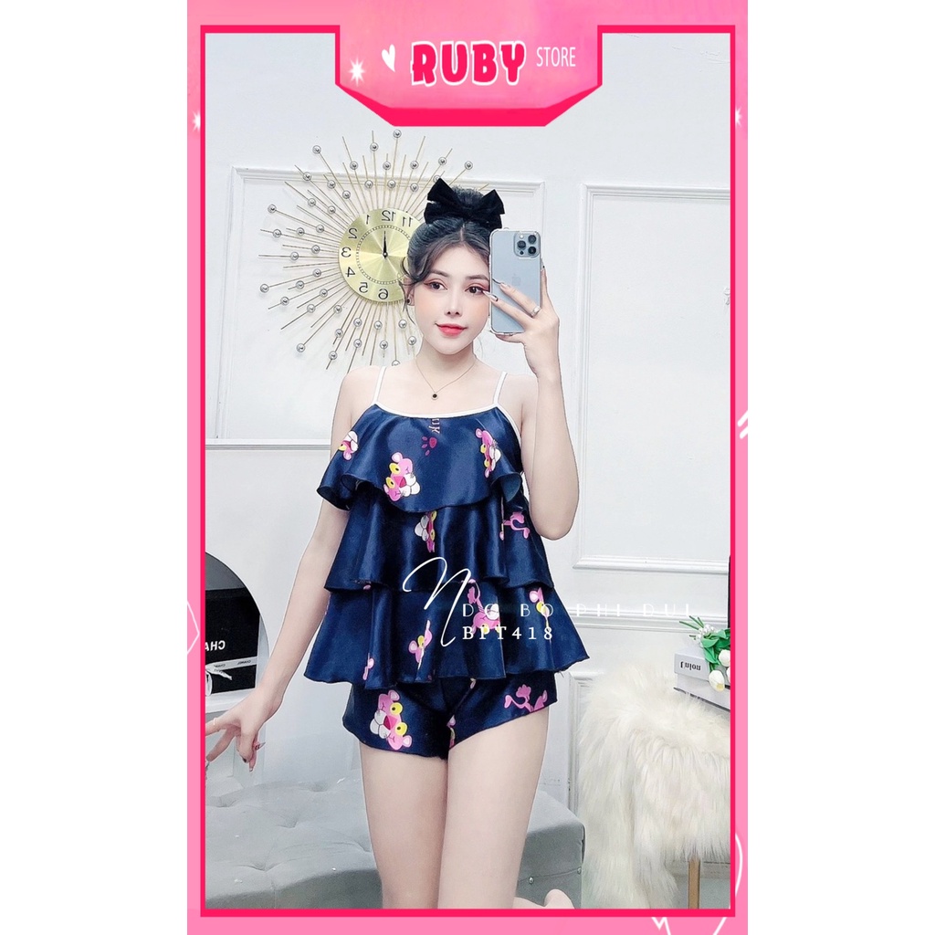 Đồ bộ sexy cho nữ mặc nhà chất phi bóng mềm mát in hình gấu hoạt hình dễ thương BPT418