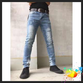 Quần Jean Nam Rách Gối  Dáng Slim Fit Chất Jean Cao Cấp - Jean Nam Wash Rách Thời Trang - KÈM NHIỀU MẪU KHÁC