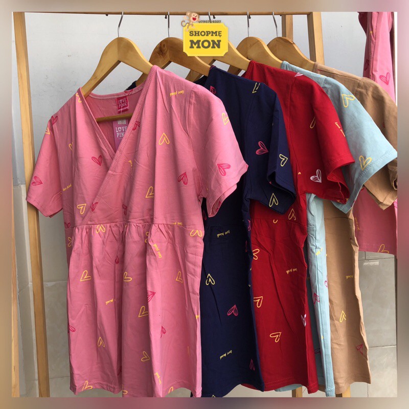 Đồ Bộ Bầu Mặc Nhà và Cho Con Bú Sau Sinh Dạng Lửng Chất Cotton Hàng Việt Nam Loại 1 ( Freesize 48-70kg) Mẫu Vạc Chéo