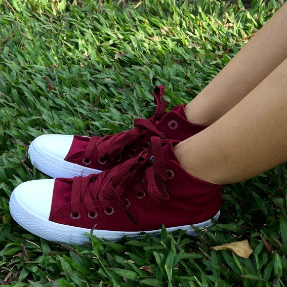 Giày Sneaker Ck2 Cổ Cao Đỏ Mận Nữ