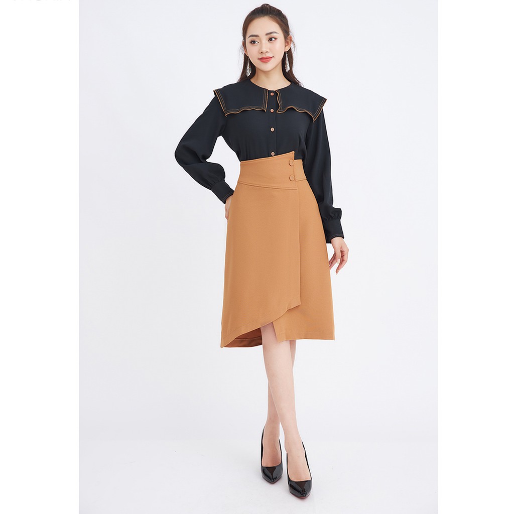 Chân váy dài 92WEAR 2 màu, đủ size, cạp cao vạt lệch JDA1533 | BigBuy360 - bigbuy360.vn