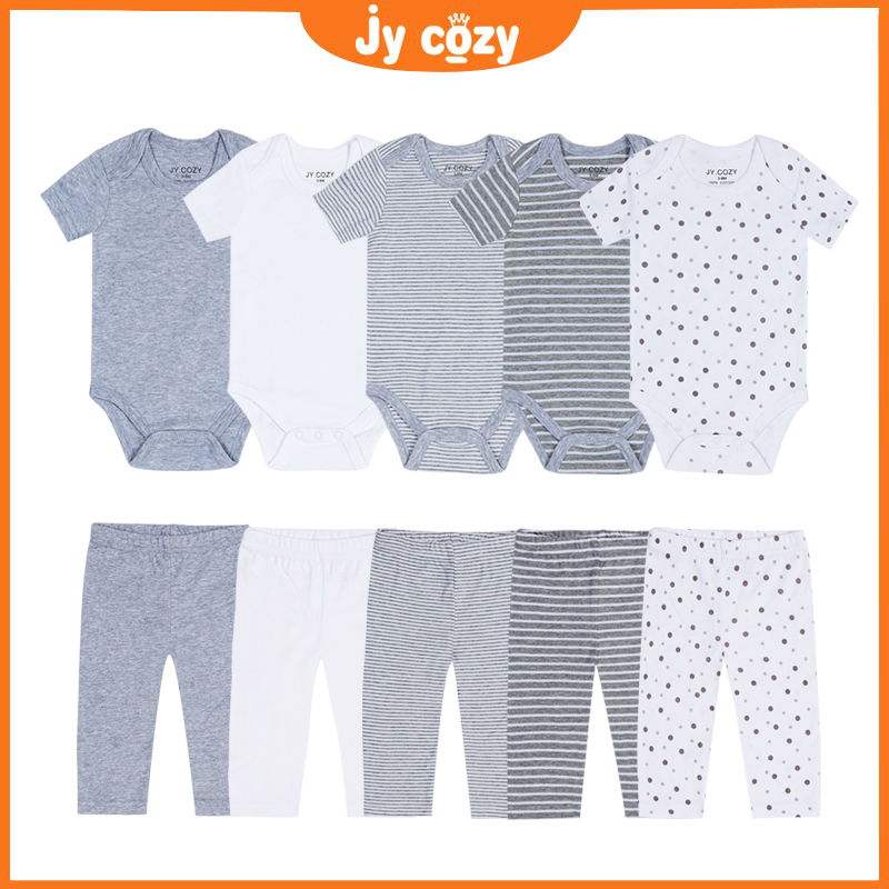 Ready Stock 10PCS baby boy romper baby clothes short sleeve baby pants 100%cotton newborn boy girl suit 0-12M