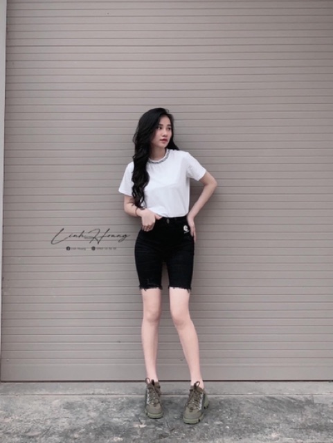 Quần jeans đen ngố hoa cúc co giãn CEN FASHION