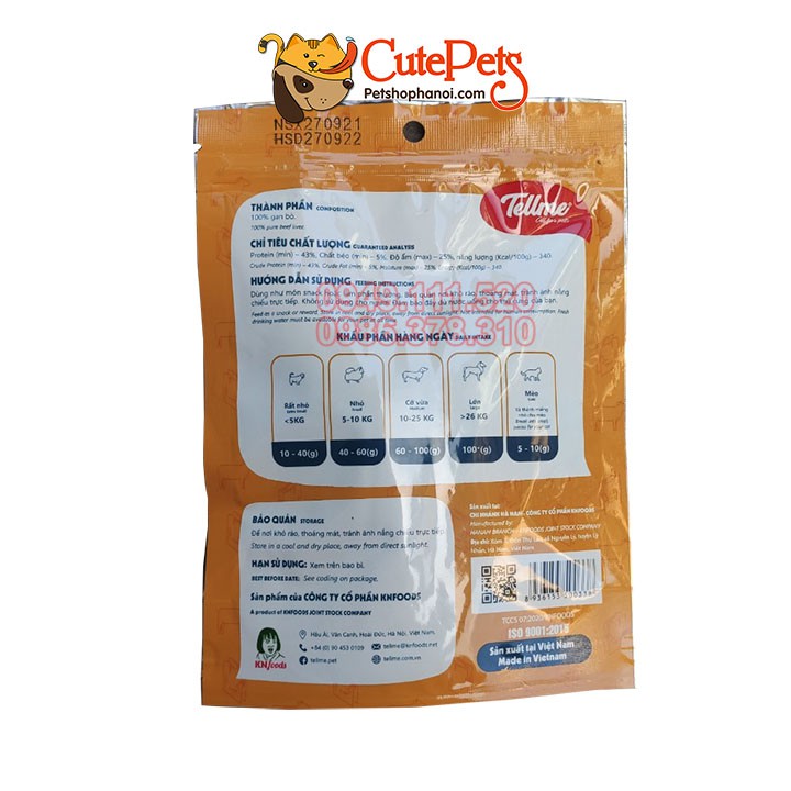 Đồ ăn ăn vặt cho chó mèo Gan bò sấy Tellme 75g cho chó mèo - Cutepets