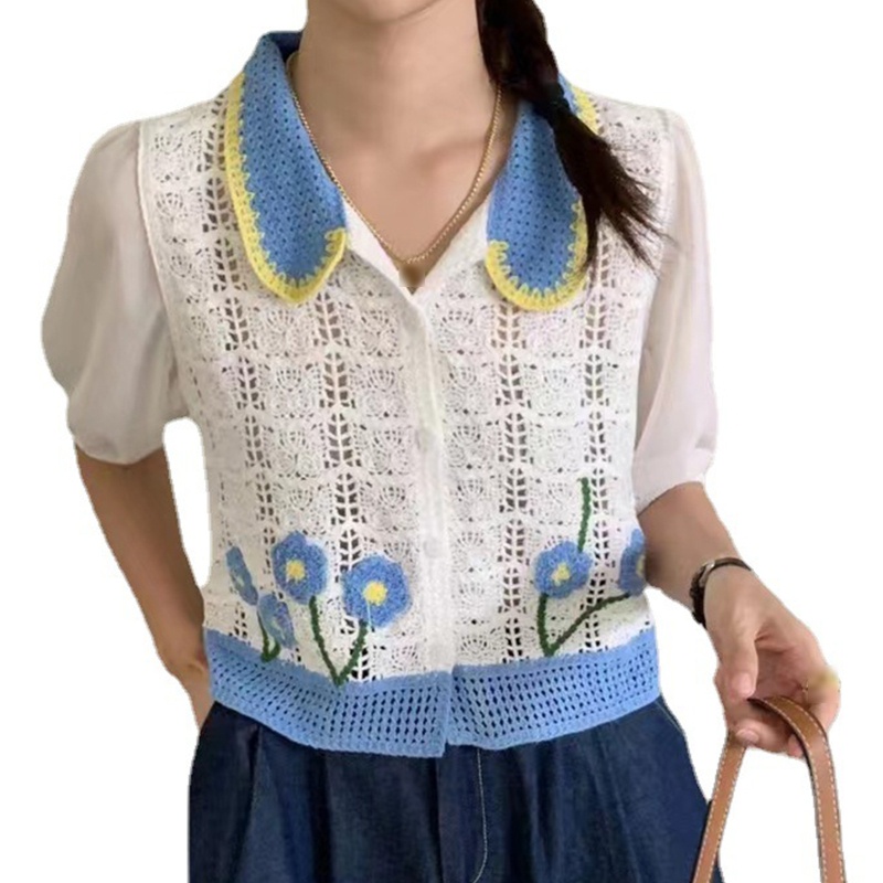 Áo Croptop Đan Móc Tay Phồng Thời Trang Cho Nữ