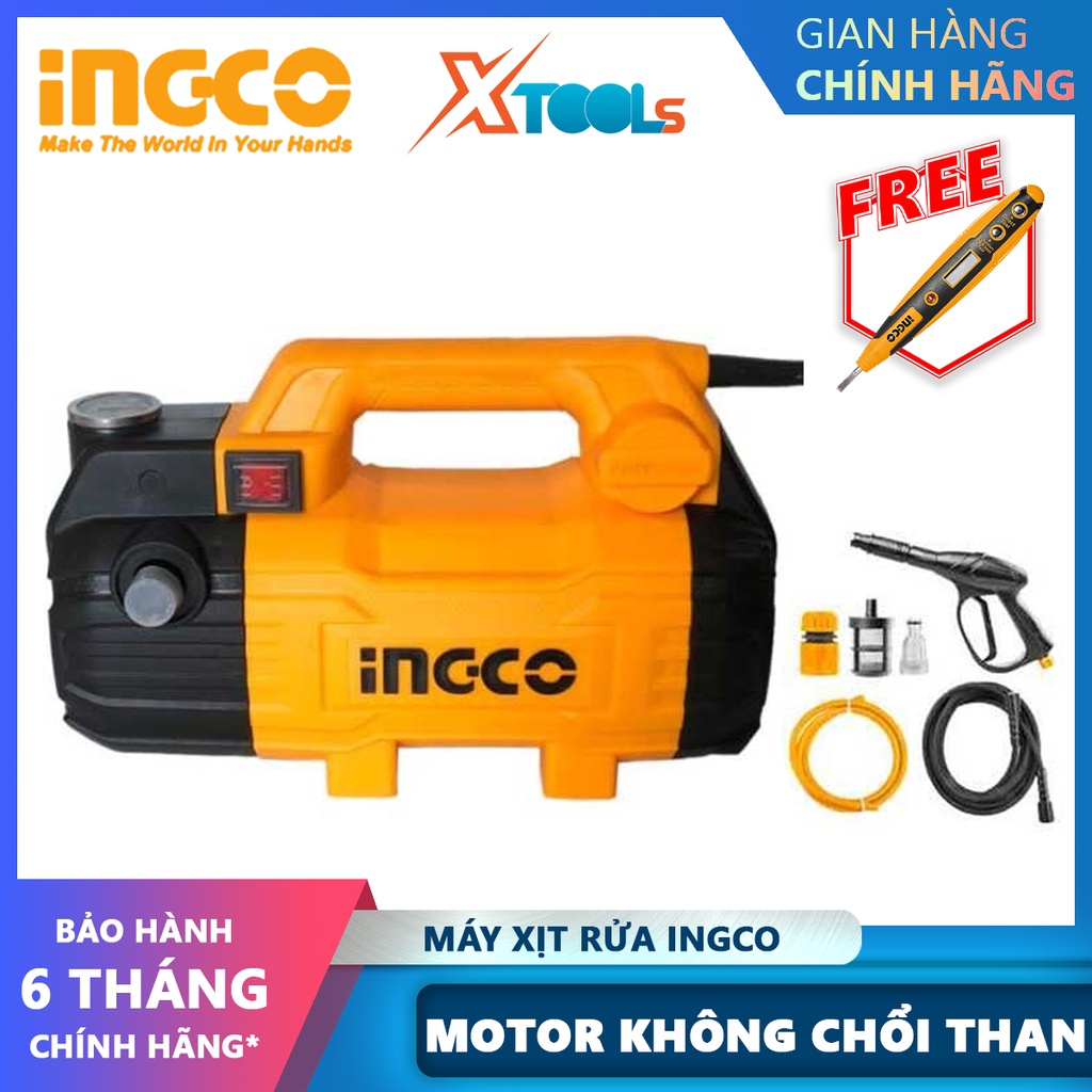 Máy xịt rửa INGCO HPWR15028 | Máy rửa xe Điện áp: 220V~50Hz Công suất 1500W Motor từ (không chổi than) bằng dây đồng Áp