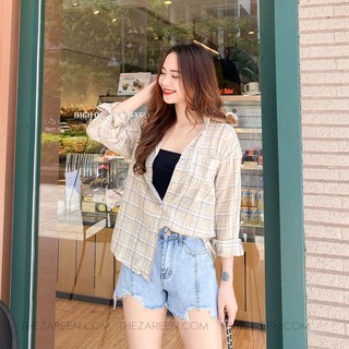 ÁO SƠ MI CARO OVERSIZE BASIC ZAREEN SOM38 NÂU