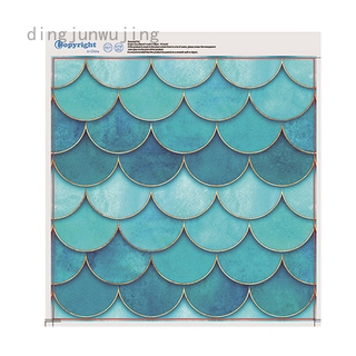 Giấy dán tường họa tiết vảy cá 3D màu xanh dương dày trang trí phòng khách/phòng tắm