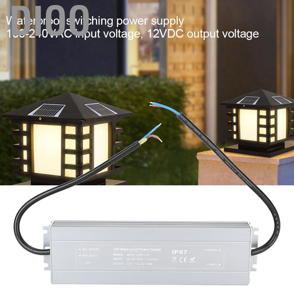 Dioo HRUW-100W-12V Ultra-thin Power Supply IP67 Waterproof LED Driver Transformer 100-240VAC