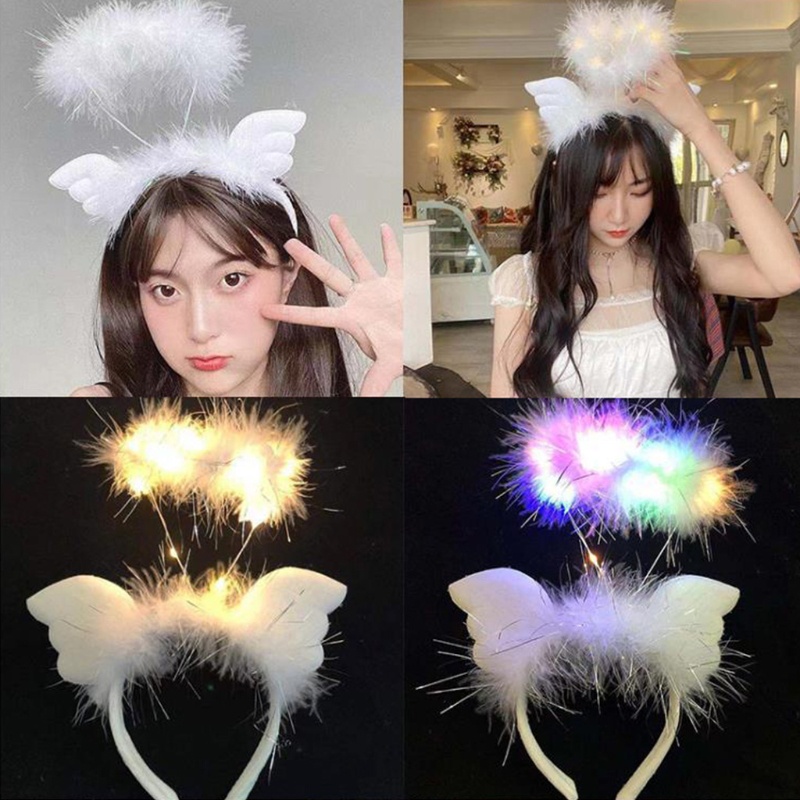 Cài tóc phát sáng hình cánh thiên thần đính lông vũ hóa trang lễ halloween/trình diễn sân khấu