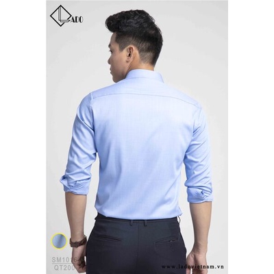 Áo sơ mi trơn xanh nhạt cao cấp dài tay co giãn LADO 1016