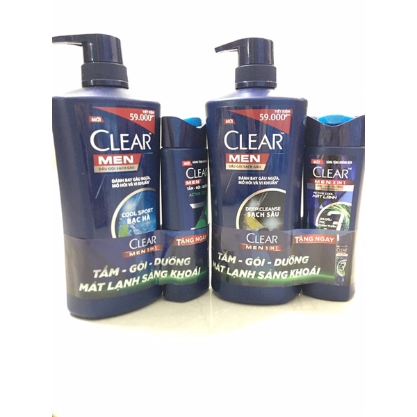 (HÀNG TẶng)DẦU GỘI CLEAR MEN BẠC HÀ 3 IN 1 -612ml