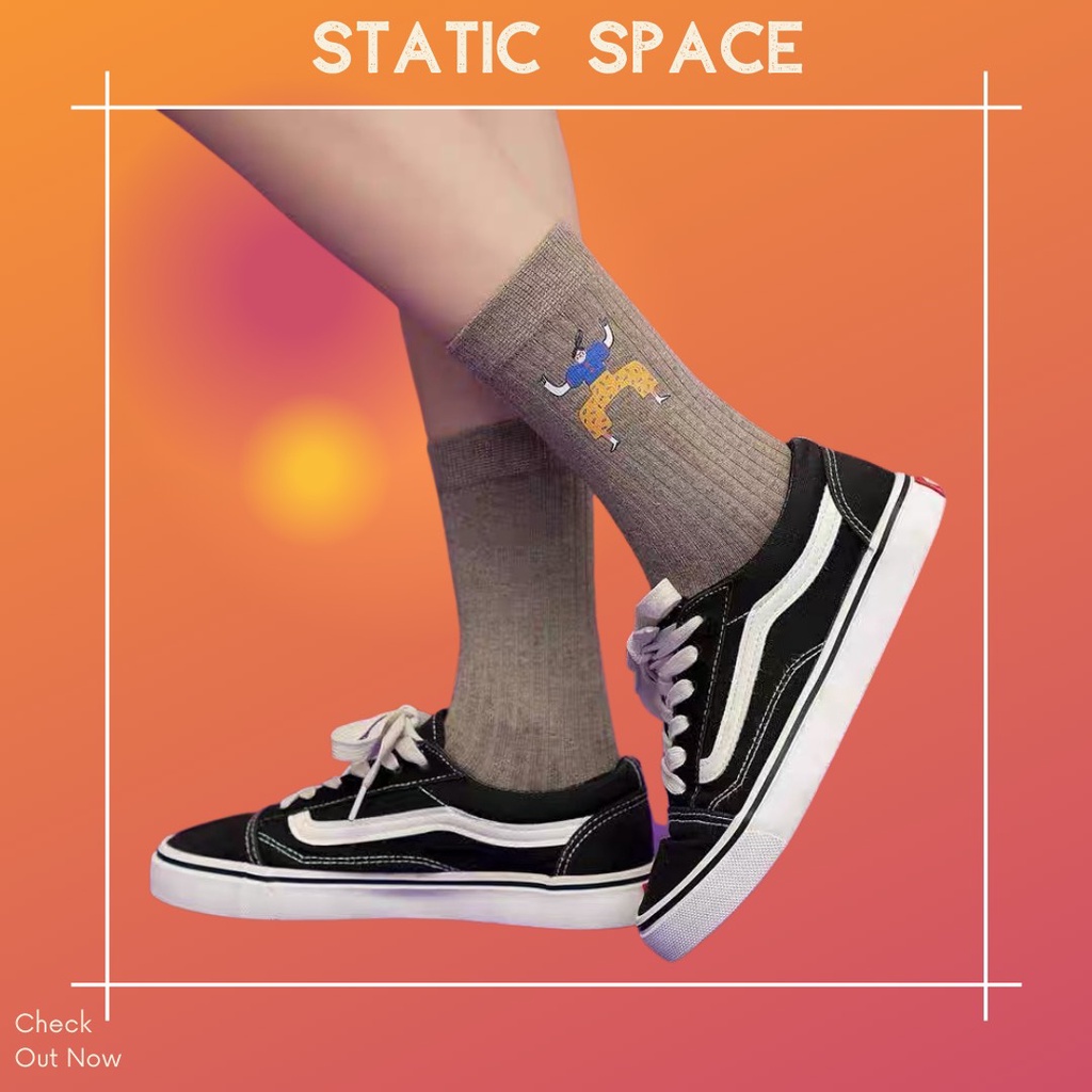 TẤT VỚ CAO CỔ MÀU TRƠN IN HÌNH CUTE FREESIZE  - STATIC SPACE