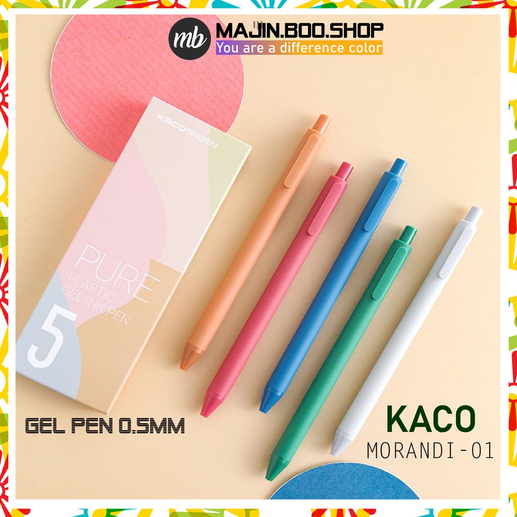 Bộ 5 bút gel KACO PURE loại Morandi mực nhiều màu (hàng chính hãng)