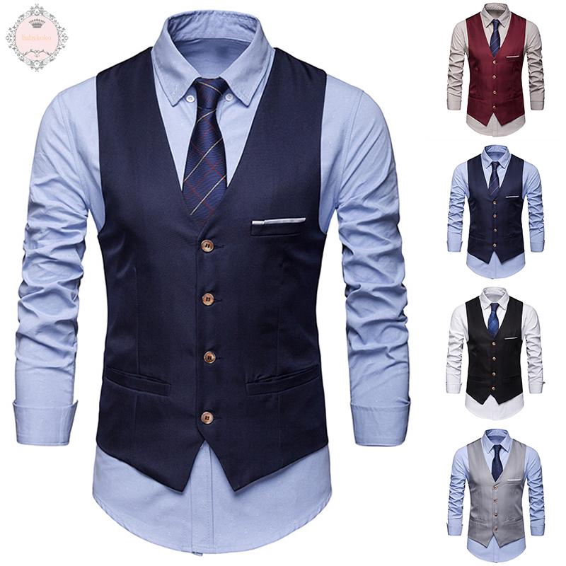 Áo tuxedo công sở không tay ôm sát màu trơn đơn giản sang trọng cho nam