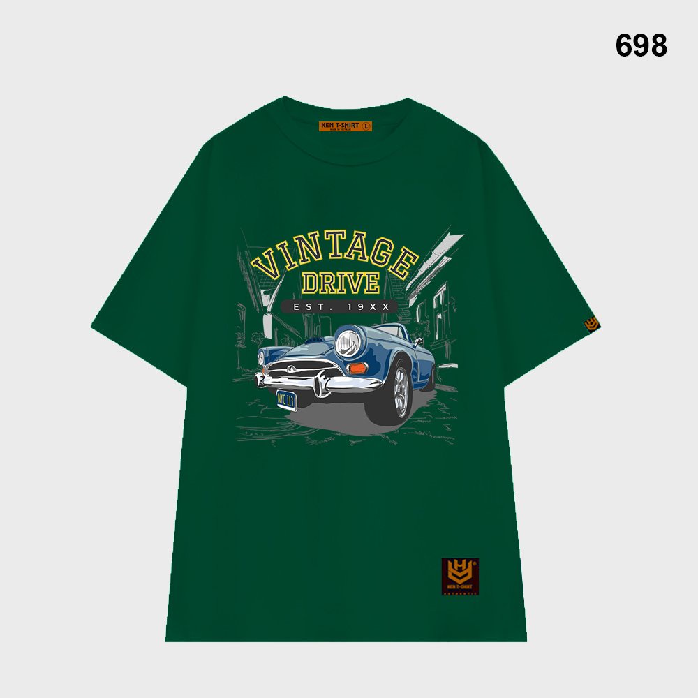 Áo thun form rộng Tay Lỡ Nam Nữ Xe Vintage Drive 698 HY KOREA