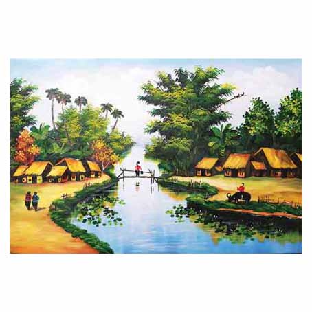 Tranh dán tường cánh đồng lúa, tranh quê hương, tranh tranh làng quê Việt nhiều mẫu