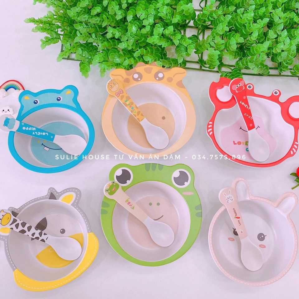 Set bát sợi tre kèm thìa hình thú