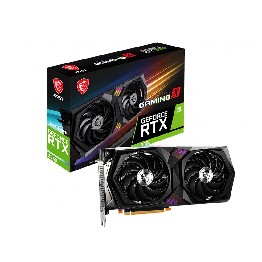 Card màn hình MSI RTX 3060 GAMING X 12GB (12GB GDDR6, 192-bit, HDMI +DP, 1x8-pin, 1x6-pin) Bảo hành 36 tháng