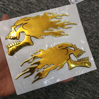 Cặp tem dán xe hình đầu lâu lửa pvc dẻo 14x6cm
