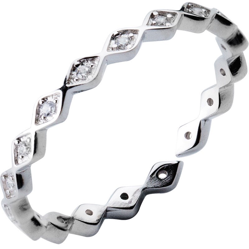 Nhẫn bạc nữ 999 free size thoi đính đá tấm bassic cá tính Dế Bạc - N5121-2