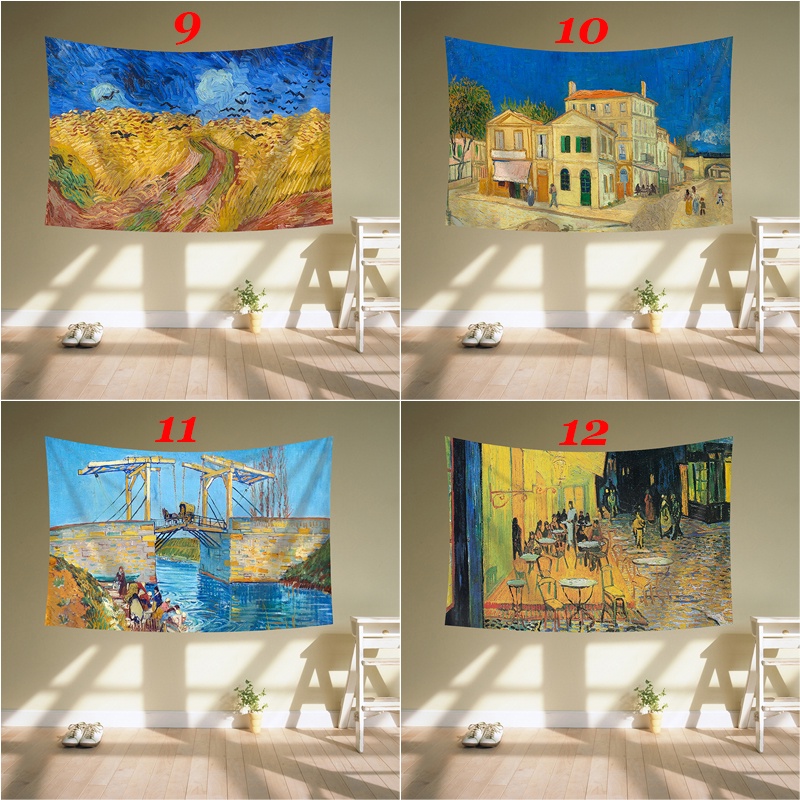 Thảm Treo Tường Trang Trí Hình Tranh Sơn Dầu Kèm Kẹp Treo Chất Liệu Polyester