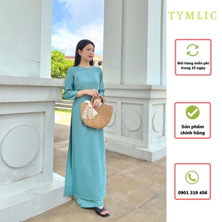 Áo dài lụa cổ tròn tay lỡ màu xanh lam tymlic