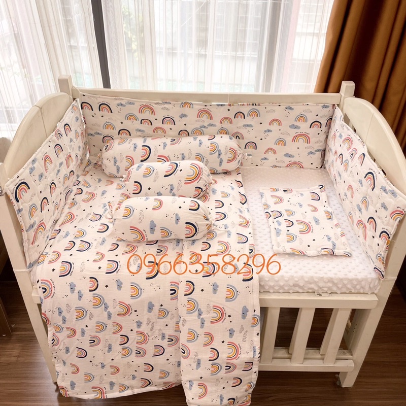 Bộ quây 4 tấm chất Xô Muslin Trần bông cao cấp cho nôi cũi