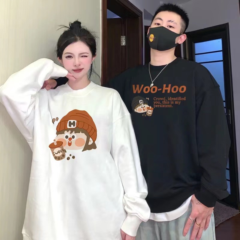 Áo thun nữ ZHELIHANGFEI tay dài cổ tròn form rộng họa tiết in dễ phối đồ