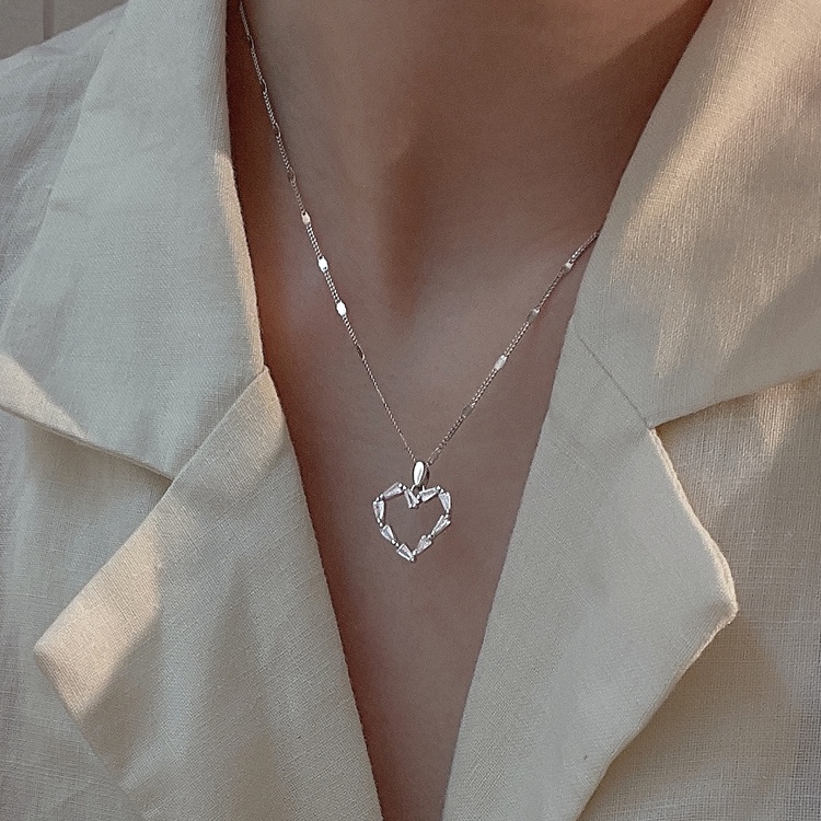 Vòng cổ dây xích mặt xương cá hình trái tim lấp lánh thời trang mùa hè Hàn Quốc cho nữ