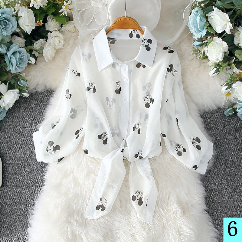 Áo Khoác Voan Mỏng Dáng Rộng In Họa Tiết Xinh Xắn Thời Trang Mùa Hè Cho Nữ