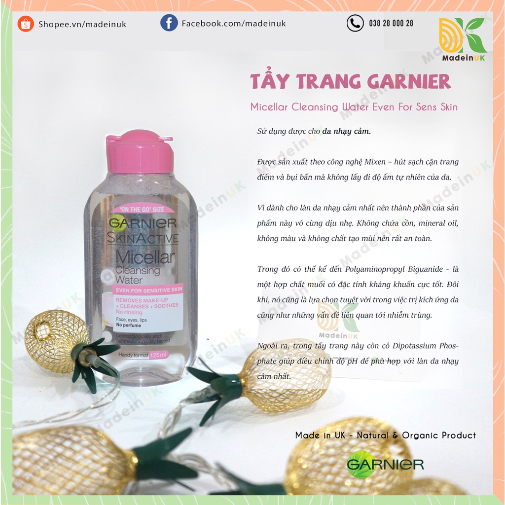 Nước Tẩy Trang Garnier Micellar Cleansing Water Bảng Anh