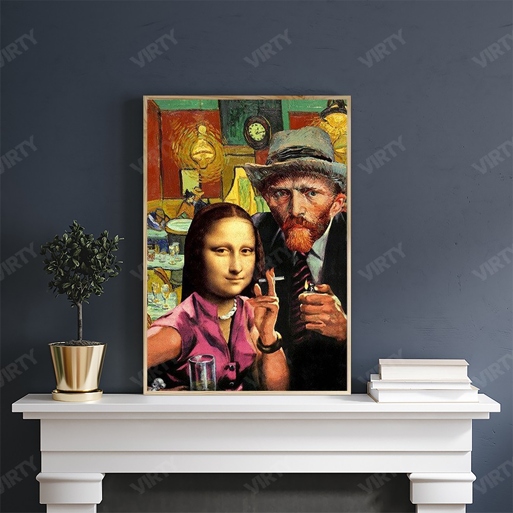 [Giá hủy diệt] Tranh canvas decor Van Gogh x Mona Lisa smocking Funny Art