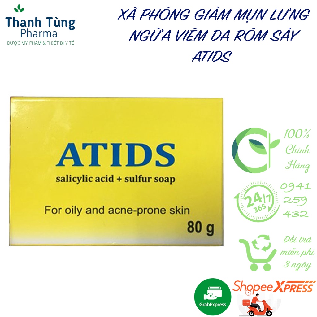 Xà phòng ATIDS ⚜️CHÍNH HÃNG⚜️ Xà phòng giảm mụn lưng, làm sạch da, tẩy da chết, giảm nhờn bánh 80gr Hàng Công ty