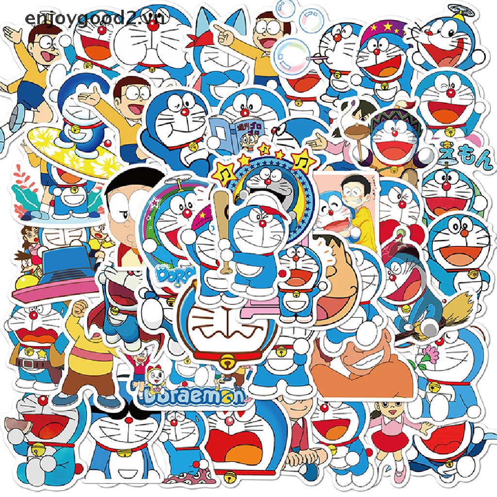 Bộ 50 miếng dán trang trí xe hơi/ xe máy/ hành lý hình Doraemon dễ thương